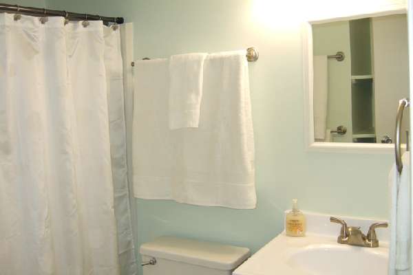 Bathroom has storage space